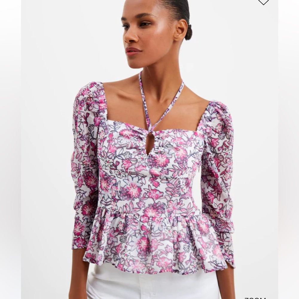-NWT French connection Fontini Recycled Hallie Halter Peplum Top in summer white